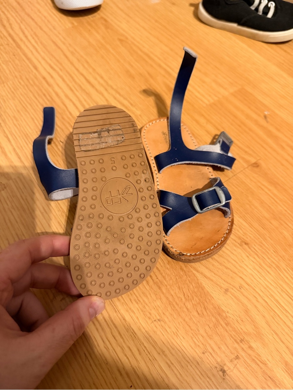 Freshly Picked Navy Blue Toddler Leather Buckle Sandals